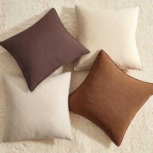 Pack of 4 Linen Lumbar Pillow Covers Neutral Farmhouse Couch Throw Pillows for Bed Accent Modern with Flange Design Pillowcase Sofa Livingroom Home Decor 12x20 Inch - color: Neutral Brown, size: 20" x 12" (Pack of 4)