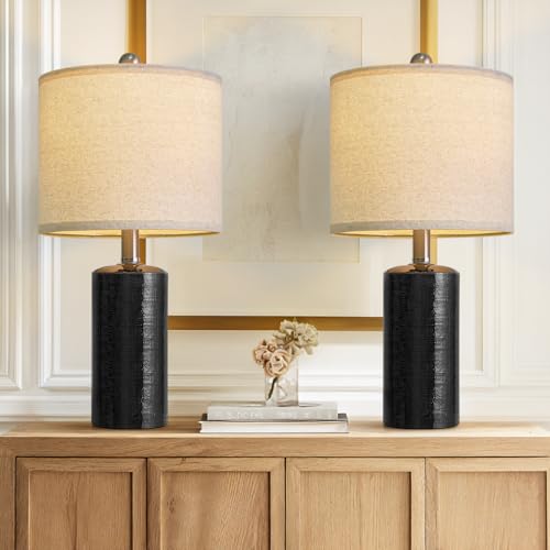 G-SAFAVA 20.5" Small Table Lamps for Living Room Lamp Set of 2 Ceramic Lamps for Bedroom Bedside Lamps Modern Boho Lamps for Night Stands Farmhouse Nightstand Lamp Side End Table Lamp, Black - color: Black