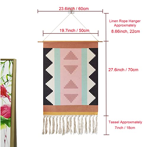 Macrame Woven Wall Tapestry Hanging Art, 20 x 34 Extra Large Boho Chic Bohemian Morocco Colorful Geometric Printed Tapestries Decor for Apartment Dorm Kids Living Room Bedroom Door Entrance (Wave)