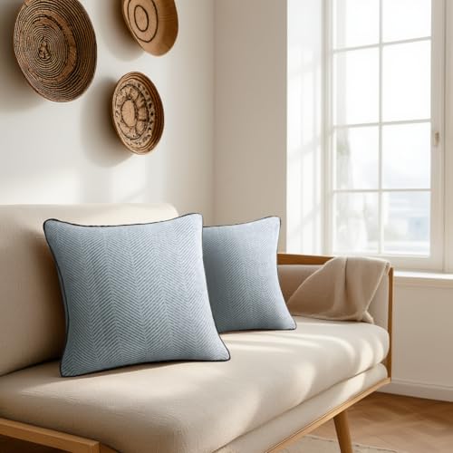 Mantle & Mason Boho Throw Pillow Cover 18x18 Set of 2 Decorative Couch Pillow Case Sofa Bed Chair Living Room Modern Farmhouse Scandi Chenille Chevron Pattern Home Decor Cushion Cover Gray - color: Chevron Grey, size: 18" x 18" (Pack of 2)