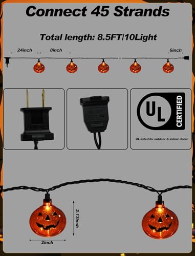 8.5Ft LED Halloween Lights Pumpkin String Lights with 10 Smiling Jack O Lantern Pumpkin Lights, Clear Orange Jack O Lantern for Home Party Yard Porch Indoor Outdoor Decor Halloween Decorations - color: Clear Pumpkin