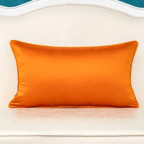 Alerfa 12 x 20 Inch Orange White Geometric Striped Gold Leather Patchwork Velvet Cushion Case Luxury Modern Lumbar Throw Pillow Cover Decorative Pillow for Couch Sofa Living Room Bedroom Car - color: Orange, size: 20" x 12" (Pack of 1)