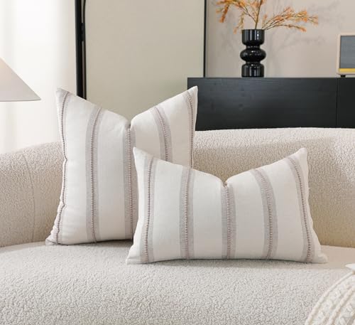 Cethom Boho Throw Pillow Covers 20x20 Set of 2, Taupe Striped Decorative Pillow Cases for Couch Chair Bed, Textured Farmhouse Modern Accent Cushion Covers for Living Room Bedroom Sofa Home Decor - color: Taupe, size: 20" x 20" (Pack of 2)
