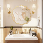 Kelly Miller 28 Inch Gold Round Wavy Mirror, Large Scalloped Edge Decorative Wall Mirror for Bathroom Bedroom Living Room Entryway Vanity Fireplace - size: 28"L x 28"W