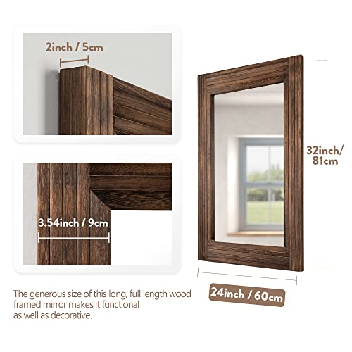 YOSHOOT Hand-Made Wooden Spliced Wall Mirror for Bathroom, Rustic Farmhouse Vanity Mirror, Décor Wall Art, Solid Wood Frame, Vertical or Horizontal Hanging - color: Spliced Brown, size: 32"L x 24"W