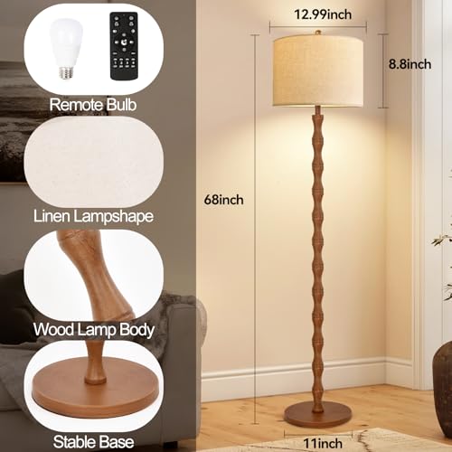 QIYIZM Wood Floor Lamp for Living Room,Bedroom,Vintage Standing Lamp with Remote Dimmable,Farmhouse Mid Century Tall Lamp Rustic Industrial Retro Floor Light Boho Bohemian - size: 31-Floor Lamp