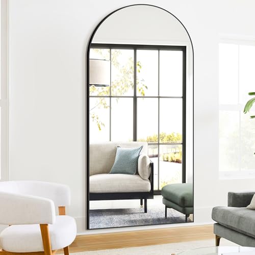 TRAHOME Full Length Arched Mirror, 75"x35" Standing Floor Full Body Mirror for Wall with Aluminum Alloy Frame for Bedroom, Living Room, Dressing Room(Black) - color: Matte Black, size: 75"L x 35"W