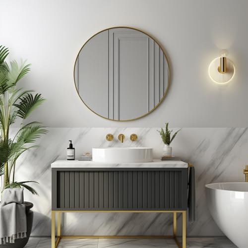Sunniry Gold Circle Mirror, Round Mirror 22 inch, Gold Wall Mirrors Brushed Metal Frame, Circle Mirrors for Bathroom, Bedroom, Living Room, Entryway. - color: Gold, size: 22"L x 22"W
