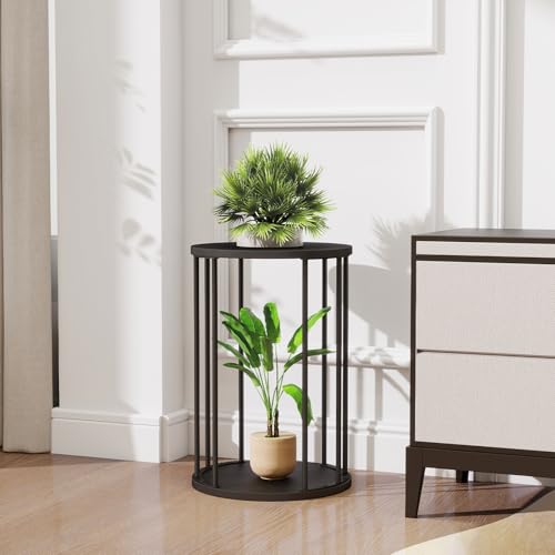 Plant Stand Indoor,small plant stool,Flower Pot Corner stand holder,Mid Century Heavy Duty Metal Tall Home Decor,Modern Round End Table,Small Rustic Display Stand for Living Room,Bedroom(Black,18In) - color: 45cm black