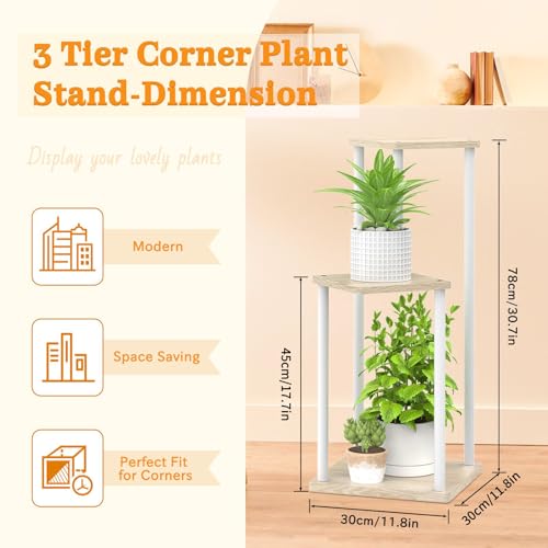 Oppro 3 Tier Plant Stand Indoor Outdoor, Metal Wood Tiered Corner Plant Stands Pot Holder, Wood Flower Shelf Orchid Display Rack for Living Room Bedroom Balcony Garden Patio, Modern White - color: White-3 Tier