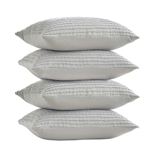WARMDERN Grey Pillow Covers King Pillow Cases Soft Microfiber Pillow Cases Set of 4 Boho Textured Pillowcase with Envelope Closure(Grey, King, 4 Pack) - color: Gray, size: 20" x 36" (Pack of 4)