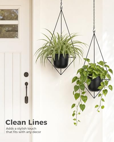 Bamworld Black Hanging Planters for Indoor Outdoor Plants Metal Hanging Pots for Plants 5 Inch Modern Hanging Basket Window Plant Hanger Ceiling Hanging Flower Pot with Chain for Wall Decor (Diamond) - size: Diamond - 5in