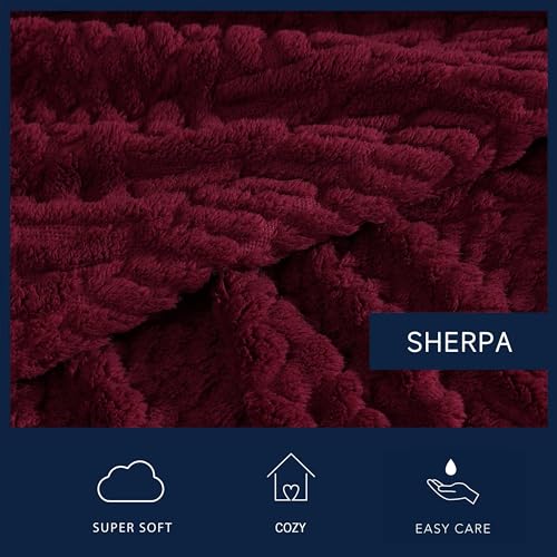 Nautica - Throw Blanket, Soft Cable Knit Sherpa Bedding, Cozy Home Decor for Bed or Couch (Declan Red, 50" x 60") - color: Declan Red