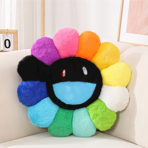 FIONOUT Flower Pillow, Flower Shaped Throw Pillow, Flower Face Floor Cushions Floor Pillow, Colorful Sunflower Plush Pillow, Cute Room Decor Decorative Pillows for Sofa Bedroom Car (60CM/23.6in) - color: Black, style: 60CM