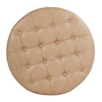 HomePop 28" Button Round Storage Ottoman - Light Camel Faux Leather - color: Light Camel Faux Leather