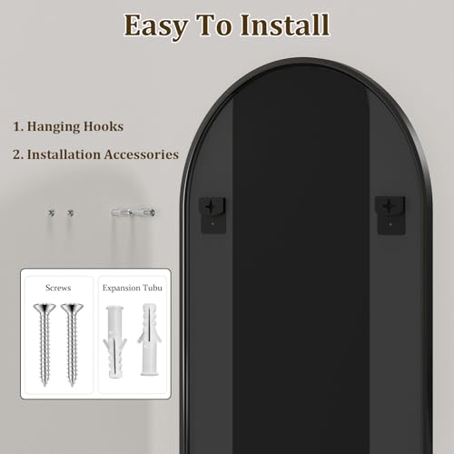 HARRITPURE Arched Bathroom Mirror - 30"x48" Black Large Wall Mounted Vanity Mirror Aluminum Alloy Frame Arch Wall Mirror for Living Room, Bedroom, Entryway - color: Black-1pcs, size: 48"L x 30"W