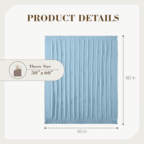 Carriediosa Knit Throw Blanket for Couch 50" X 60", Soft Cozy Stripe Pattern Cable Knitted Throws Fall Fluffy Textured Solid Home Decor Blankets Couch Cover for Bed Sofa, Light Blue - color: Light Blue, size: 50" X 60"