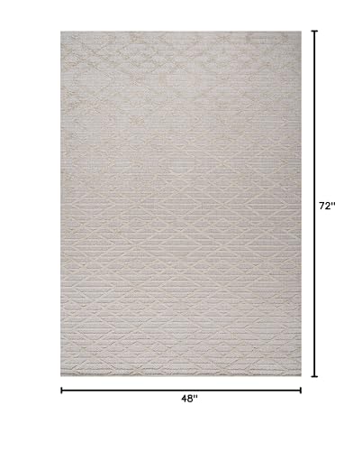 JONATHAN Y Moroccan Diamond Indoor Outdoor Area Rug 4X6 Beige, Ararat High-Low Pile Modern for Backyard, Patio, Porch, Easy-Cleaning, High Traffic, Pet-Friendly, Non-Shedding (SBH105A-4) - color: Beige, size: 4' x 6' (Rectangular)