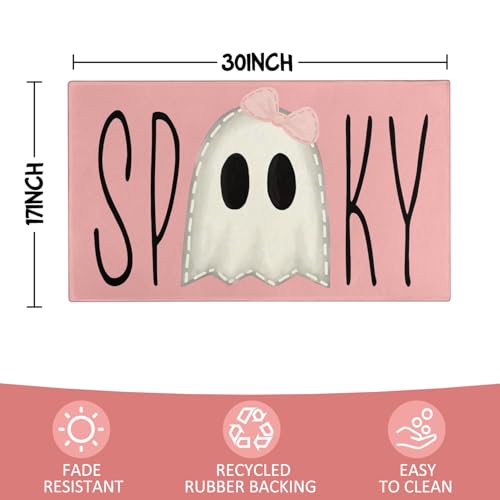 Halloween Door Mat,Spooky Ghost Pink Outdoor Mats for Front Door,Halloween Indoor Entrance Non-Slip Doormat,Halloween Entryway Welcome Rubber Mats for Front Porch Decor 30" x 17" - color: Spooky Ghost Pink Doormats