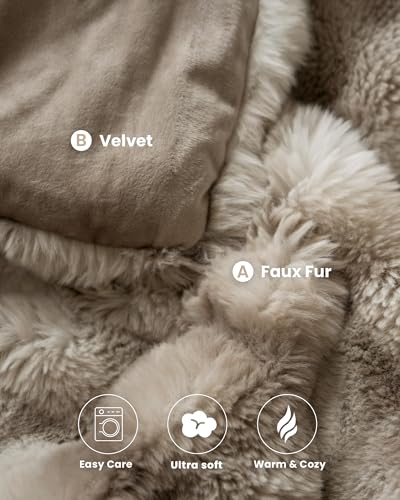 Ultra Soft Cozy Faux Fur Throw Blanket, Fuzzy Plush Thick Bubble Blanket, Oversize Luxury Fluffy Blanket for Couch, Bed, and Living Room, 60x80 Inches, Tie-Dye Light Taupe - color: Tie-dye Light Taupe, size: Twin