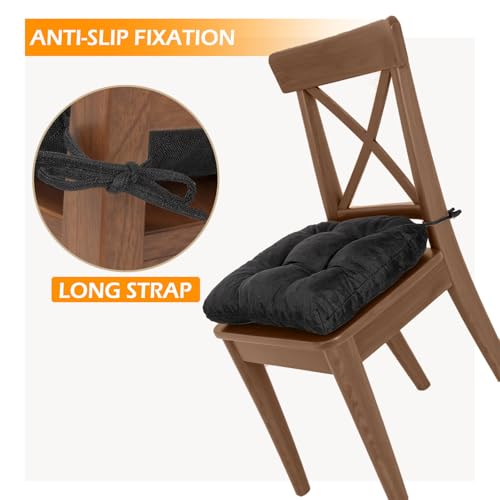 Chair Cushions for Dining Chairs Set of 4, Non Slip Indoor Kitchen Chair Cushions with Ties, Tufted Memory Foam Seat Chair Pads, 17" x 16" x 3", Black - color: Black, size: Pack of 4
