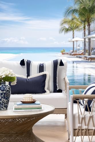 Hofdeco Premium Coastal Hampton Outdoor Performance Lumbar Pillow Cover Only, 12"x20" Water Repellent, UV and Fade Resistant for Backyard, Couch, Poolside, Indigo Blue Woven Solid - color: Indigo Blue Solid 12"x20"
