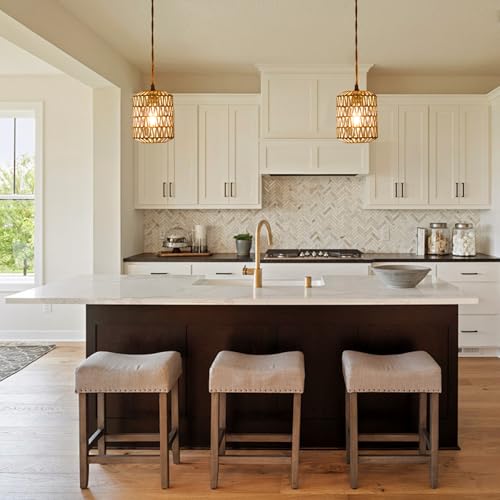 Plug in Pendant Light with 6W LED Bulb Warm Light(3000K) Dimmable Switch Cute Rattan Hanging Lamp Cord 15ft Hand Woven Plug in Chandelier Boho Hanging Lights Fixture for Bedroom Kitchen - size: 1 Light (Bulb Included)