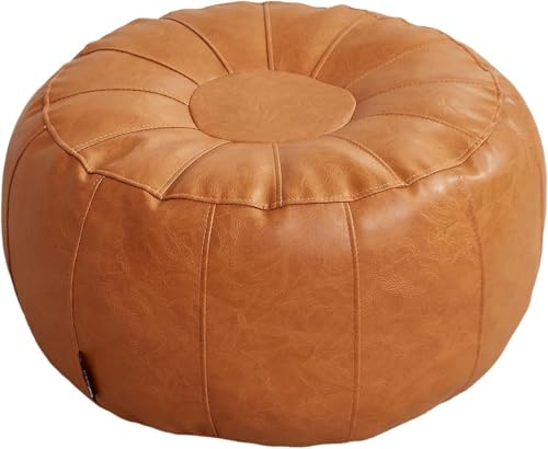 Louis Donné Unstuffed Pouf Ottoman Foot Rest Cover, Waterproof Faux Leather DIY Small Bean Bag Cover, Pet Friendly Easy Clean Storage Floor Chair for Reading & Relaxing, Orange (Cover Only) - color: Orangey