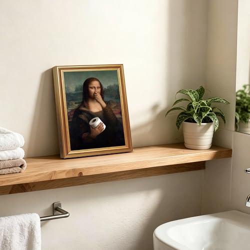 ICHZUMW Gold Framed Funny Mona Lisa Toilet Paper Canvas Wall Art, Quirky Humorous Parody Painting Wall Decor, Ready to Hang for Bathroom Restroom Powder Room, 8x10in - color: Funny Mona Lisa, size: 10"L x 8"W