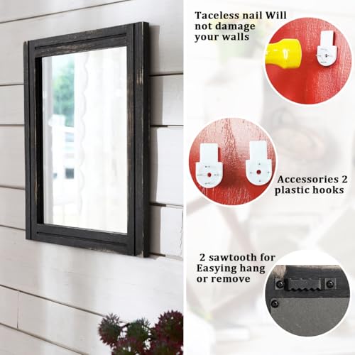 AAZZKANG Wall Mounted Mirror Small Rectangular Retro Mirrors with Wood Frame for Bedroom Living Room Bathroom Entryway - color: Pitchdark, size: 16"L x 12"W
