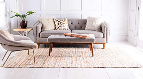 Unique Loom Chindi Cotton Collection Soft Hand Woven Natural Fiber Striped Area Rug, 2 ft 2 in x 3 ft, Beige/Ivory - color: Beige/Ivory, size: 2'2" x 3' (Rectangular)