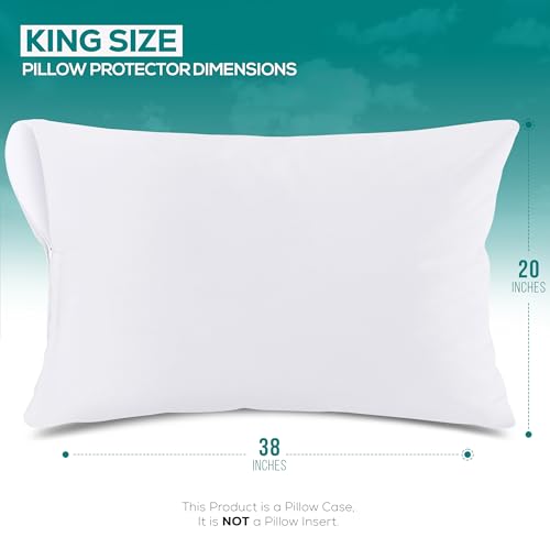 Set of 2 Pillow Protectors with Zipper King Size, Bed Bug and Dust Mite Proof Pillow Covers, Ultra Soft Pillow Encasements, Moisture Wicking and Waterproof Pillow Cases by Utopia Bedding (White) - size: King (Pack of 2)