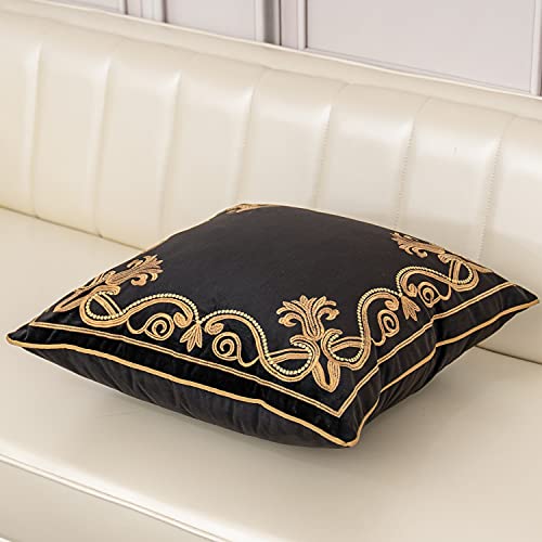 Aeckself European Floral Pillow Cover 24x24 Inch, Large Luxury Velvet Embroidered Decorative Throw Pillow Cover for Couch Bedroom Living Room, Black and Gold, Yw-OBYG-Black6060 - color: Black Gold, size: 24" x 24" (Pack of 1)