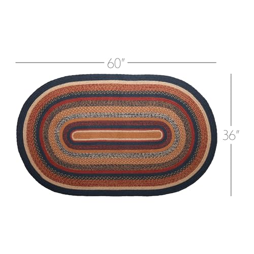 VHC Brands Stratton Primitive Jute Blue Striped Accent Rug Oval Decor w/Floor Pad 36"x60" - size: 36x60