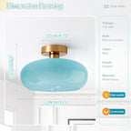 Lighting Glass Flush Mount Ceiling Light Blue Round Dome Glass Shade Mid Century Semi Flush Mount Ceiling Light Fixtures wtih Bathroom Overhead Lights Nordic Hallway Lights Fixture - color: Flush-Blue 2