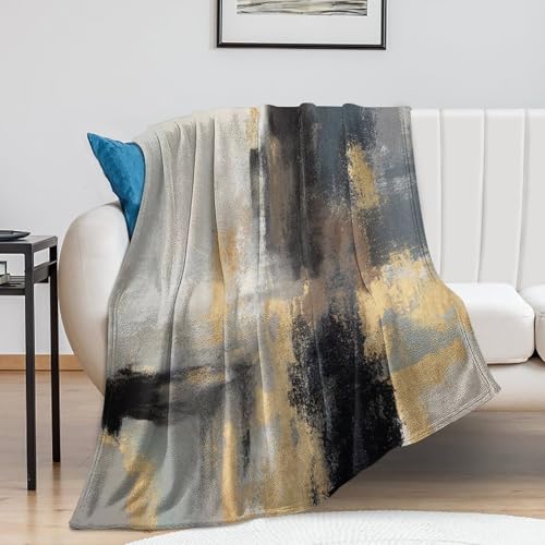 Fashion Gradient Blanket, Modern Abstract Baroque Glod Grey Painting Strokes Pattern Soft Warm Cozy Plush Flannel Covers for Livingroom Bedroom Couch Chair Camping Travel Home Decor Tapestry 30x40in - color: Abstract-12, size: 30W" x 40L"