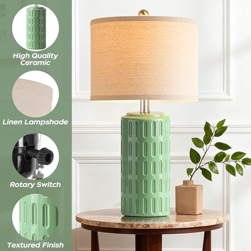 PARTPHONER 23" Farmhouse Modern Ceramic Table Lamp Set of 2 - Sage Green Bedside Lamps for Bedroom & Living Room, Nightstand, Desk, End Table - color: Sage Green