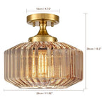 Flush Mount Light Fixture 11.02" Farmhouse 1 Light Ceiling Fixture with Amber Striped Hand Blown Glass Shade, E26 Base for Kitchen, Dining Room, Hallway - color: Amber
