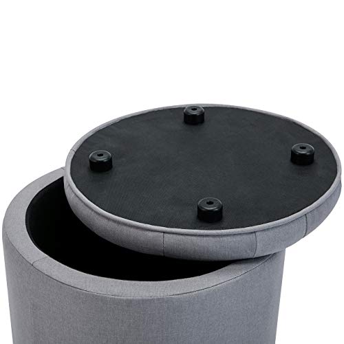 BELLEZE Modern Tufted Accent Storage Ottoman, Small Upholstered Button Circle Pouf Footstool with Lift Top, for Bedroom Living Room Vanity - Gray - color: Grey