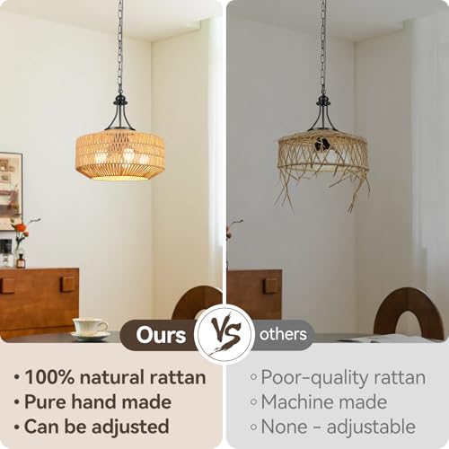 5-Light Rattan Pendant Light, 18.8" Large Boho Chandeliers for Living Room, Dining Room, Hand Woven Wicker Fixture with Adjustable Cord, Coastal Farmhouse Hanging Lamp for Kitchen Island - color: Beige-W48cm
