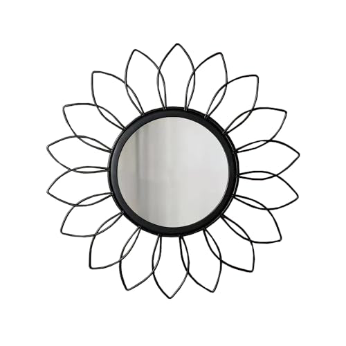 Gold Mirrors for Wall - Metal Sunburst Wall Mirror Room Decor & Home Decor, Boho Mirror Wall Decor Gifts for Women & Moms (Flower-Black, Small) - color: Flower-black, size: 12"L x 2"W
