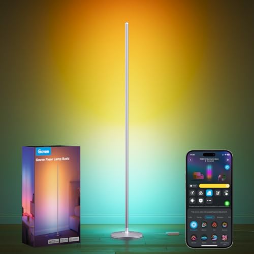 Govee RGBIC Floor Lamp, LED Corner Lamp Works with Alexa, Smart Modern Floor Lamp with Music Sync and 16 Million DIY Colors, Color Changing Standing Lamp for Bedroom Living Room Silver - color: Silver