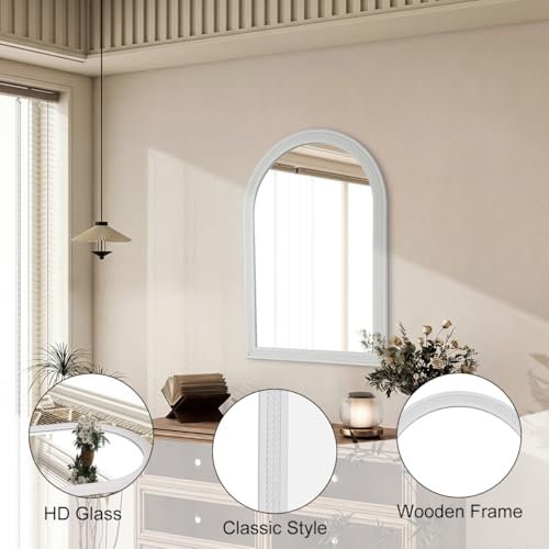 Arched Vanity Mirror for Wall, 30"x20" Nautical Theme Boho Rustic Farmhouse Mirror with Wooden Frame, Decorative Rope Mirror for Bathroom, Living Room, Entryway, or Bedroom - size: 30"L x 20"W