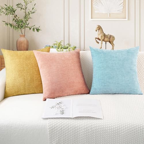 CaliTime Throw Pillow Covers Decorative 16 X 16 Inches Pack of 2 Cozy Chenille Cushion Cases for Couch Sofa Bed Living Room Home Light Blue Grey - color: Light Blue Grey, size: 16" x 16" (Pack of 2)