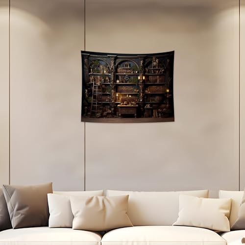 QGHOT Medieval Bookshelf Tapestry Vintage Bookcase Library Backdrop Old Books Dark Academia Large Tapestries Wall Hanging for Bedroom Living Room Office Zoom Background 37.4" x 28.7" - color: A, size: 28.7"L x 37.4"W