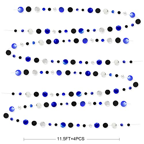 46Ft Navy Blue Black Silver Circle Dots Garland Royal Blue Black Polka Dots Streamer for Birthday Graduations Wedding Bridal Baby Shower Nautical Ahoy Achor Pirate Theme Party Decorations Supplies - color: Black Blue