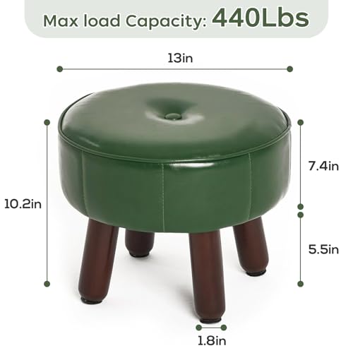 oakvivo 13in Small Foot Stool Ottoman, Round Faux Leather Foot Rest for Couch, Under Desk Pouf Footstool Footrest with Non-Skid Rubber Legs for Ling Room, Bedroom, 13''L x 13''W x 10.2''H, Green - color: Green