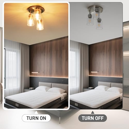 hykolity 3-Light Semi Flush Mount Ceiling Light, 9 Inch Brushed Nickel Close to Ceiling Light Fixtures with Seeded Glass Shades, Modern Ceiling Lighting for Kitchen, Bedroom, Entryway, ETL Listed - color: Brushed Nickel