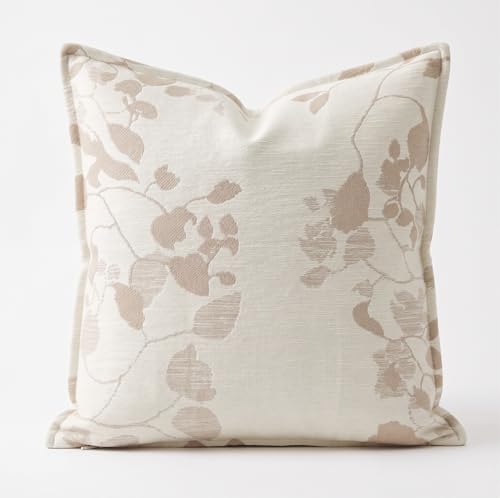 SanVia Cotton Throw Pillow Covers 20x20 – Handwoven Jacquard Texture, Fade-Resistant, No Pilling – Hidden Zipper, Decorative Cushion Cover for Sofa, Couch, Bed – Insert Not Included (Floral, Beige) - color: Taupe Beige, size: 20" x 20"