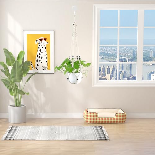 Macrame Plant Hanger Indoor Hanging Planter Basket with Wood Beads Decorative Flower Pot Holder No Tassels for Indoor Outdoor Boho Home Decor 35 Inch, Ivory (Pots Not Included) - style: Style2-1 Pack